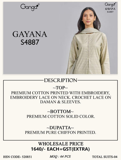 Gayana S4887 Ganga Cotton Pant Style Suits Exporter