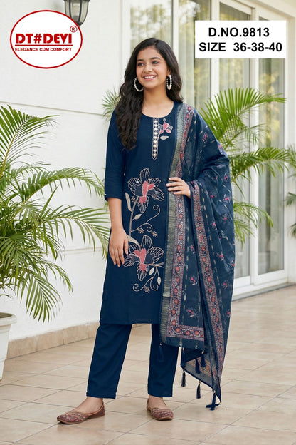 Gayatri 2 Dn 9813 Dt Devi Roman Silk Girls Readymade Pant Suits Manufacturer India