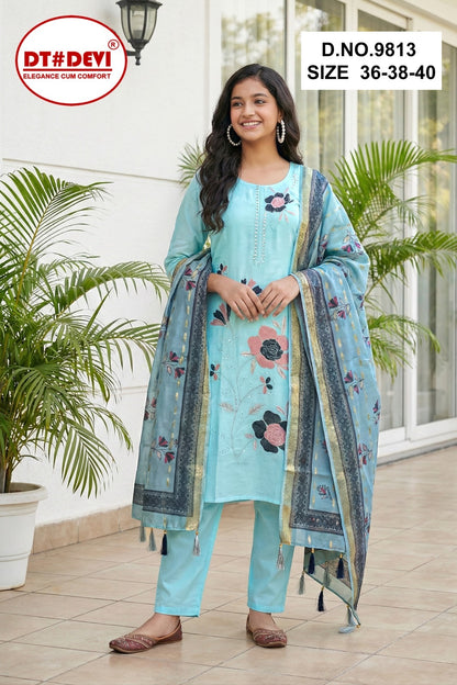 Gayatri 2 Dn 9813 Dt Devi Roman Silk Girls Readymade Pant Suits Manufacturer India