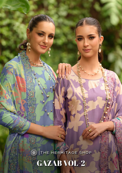 Gazab Vol 2 The Hermitage Shop Giza Satin Karachi Salwar Suits Wholesaler India