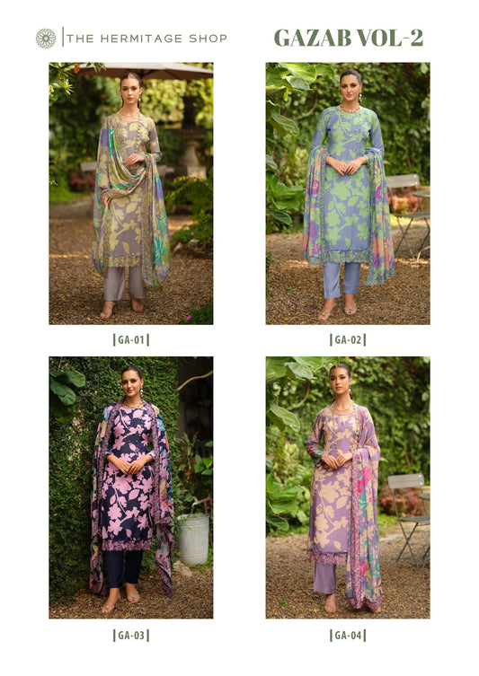 Gazab Vol 2 The Hermitage Shop Giza Satin Karachi Salwar Suits Wholesaler India
