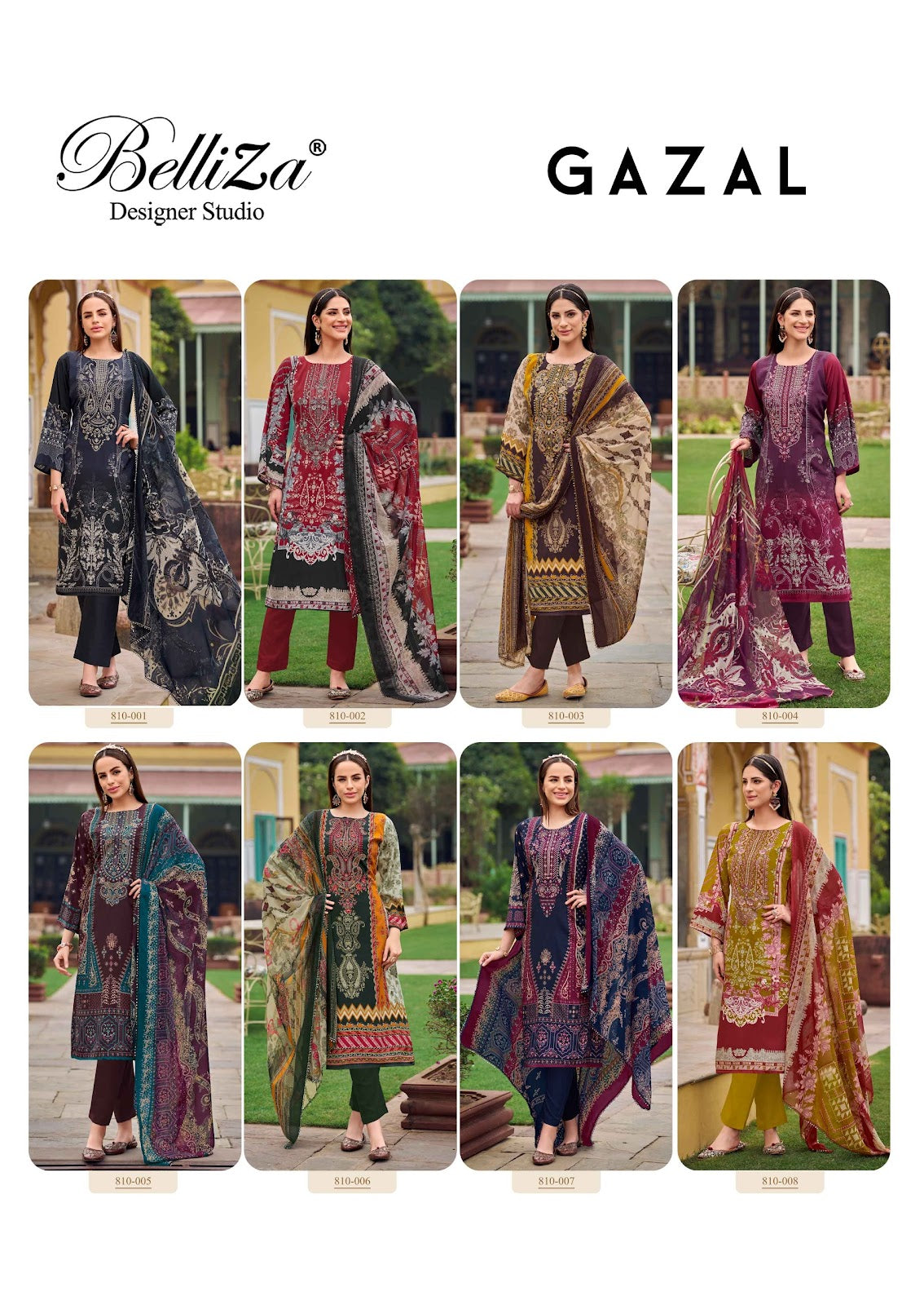 Gazal Belliza Designer Studio Crepe Karachi Salwar Suits Manufacturer Gujarat