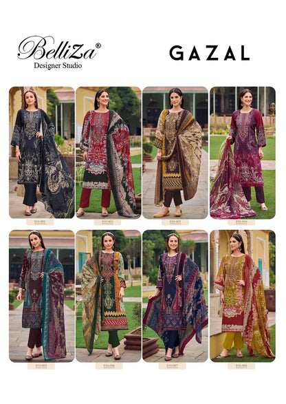 Gazal Belliza Designer Studio Crepe Karachi Salwar Suits Manufacturer Gujarat