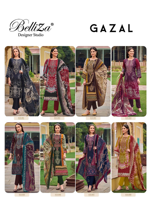 Gazal Belliza Designer Studio Crepe Karachi Salwar Suits Manufacturer Gujarat