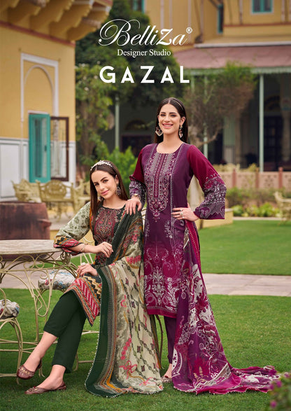 गजल बेलिजा डिजाइनर स्टूडियो क्रेप कराची सलवार सूट निर्माता गुजरात