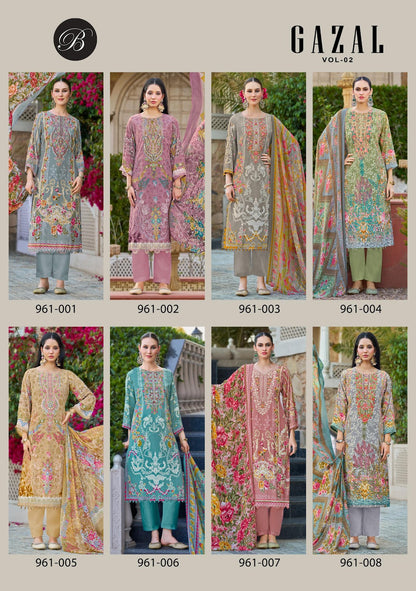 Gazal Vol 2 Belliza Designer Studio Pure Crape Karachi Salwar Suits Wholesale Rate
