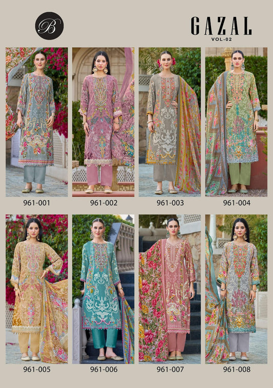 Gazal Vol 2 Belliza Designer Studio Pure Crape Karachi Salwar Suits Wholesale Rate