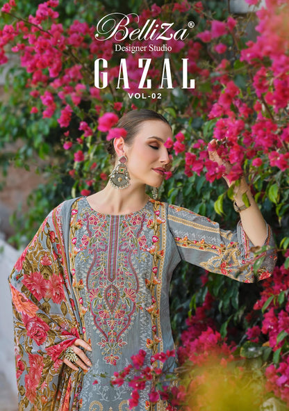 Gazal Vol 2 Belliza Designer Studio Pure Crape Karachi Salwar Suits Wholesale Rate