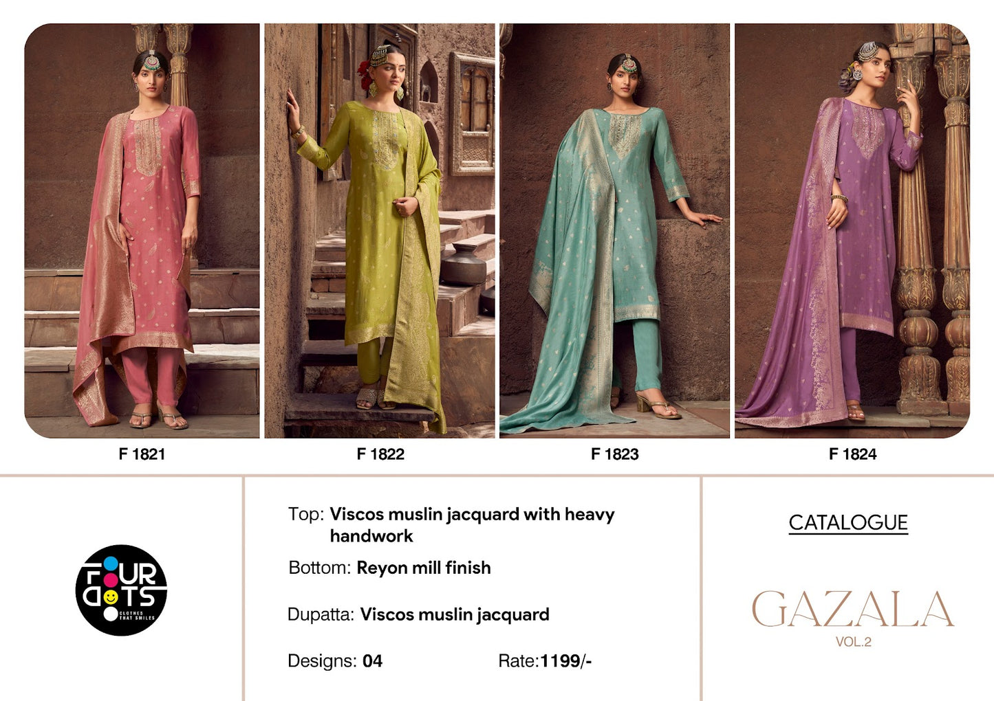 Gazala Vol 2 Four Dots Viscose Muslin Pant Style Suits Wholesale