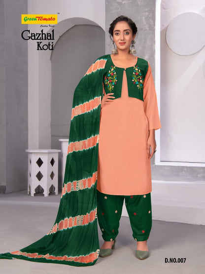 Gazhal Koti Green Tomato Heavy Rayon Readymade Salwar Suits Wholesale Price