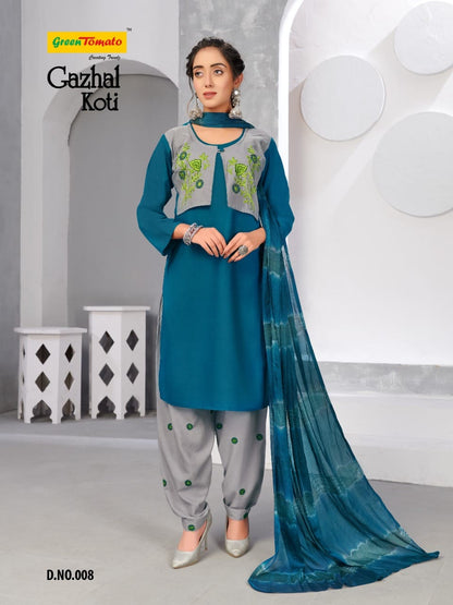 Gazhal Koti Green Tomato Heavy Rayon Readymade Salwar Suits Wholesale Price