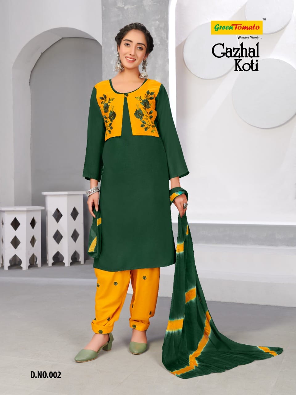 Gazhal Koti Green Tomato Heavy Rayon Readymade Salwar Suits Wholesale Price