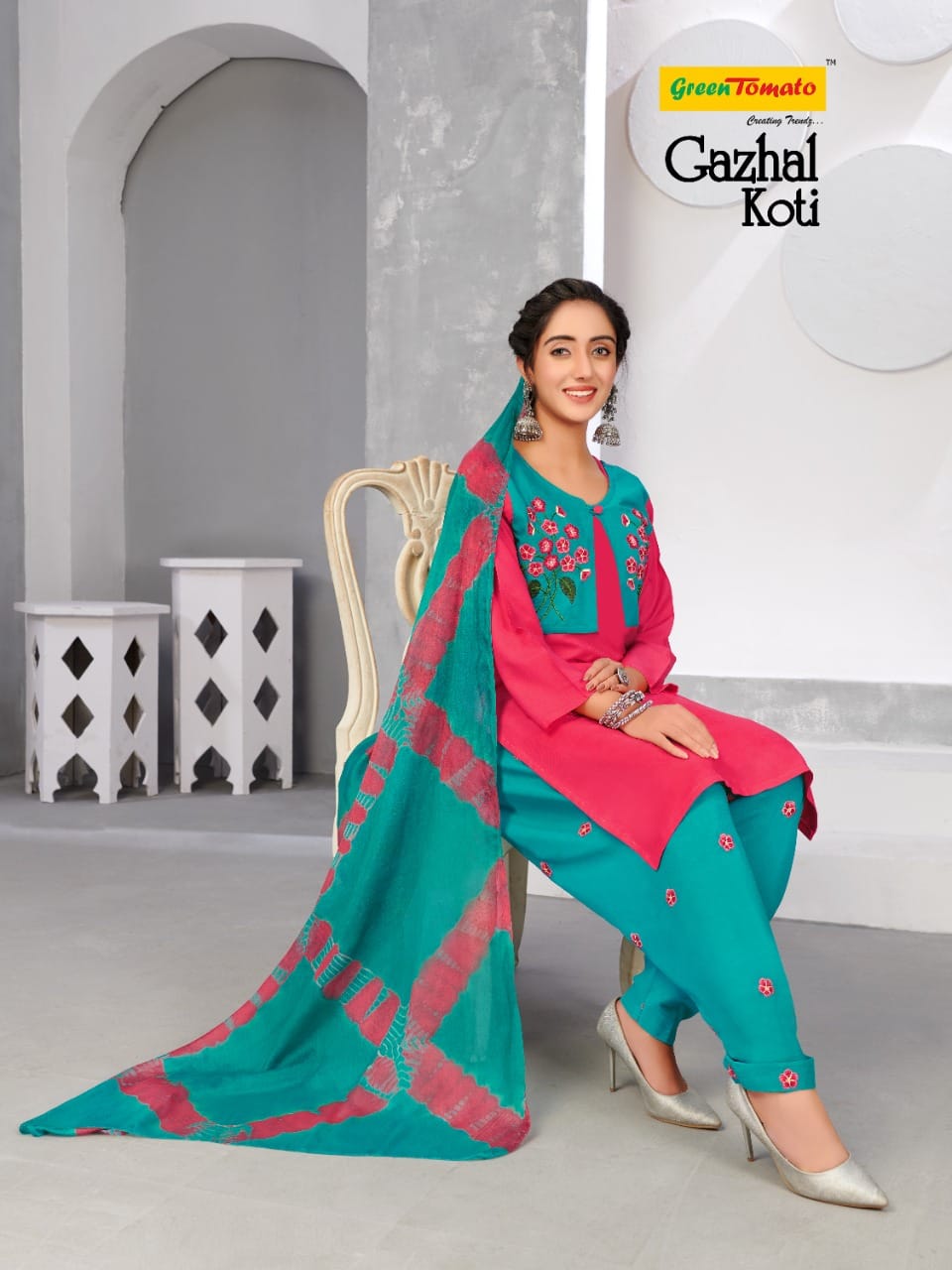 Gazhal Koti Green Tomato Heavy Rayon Readymade Salwar Suits Wholesale Price