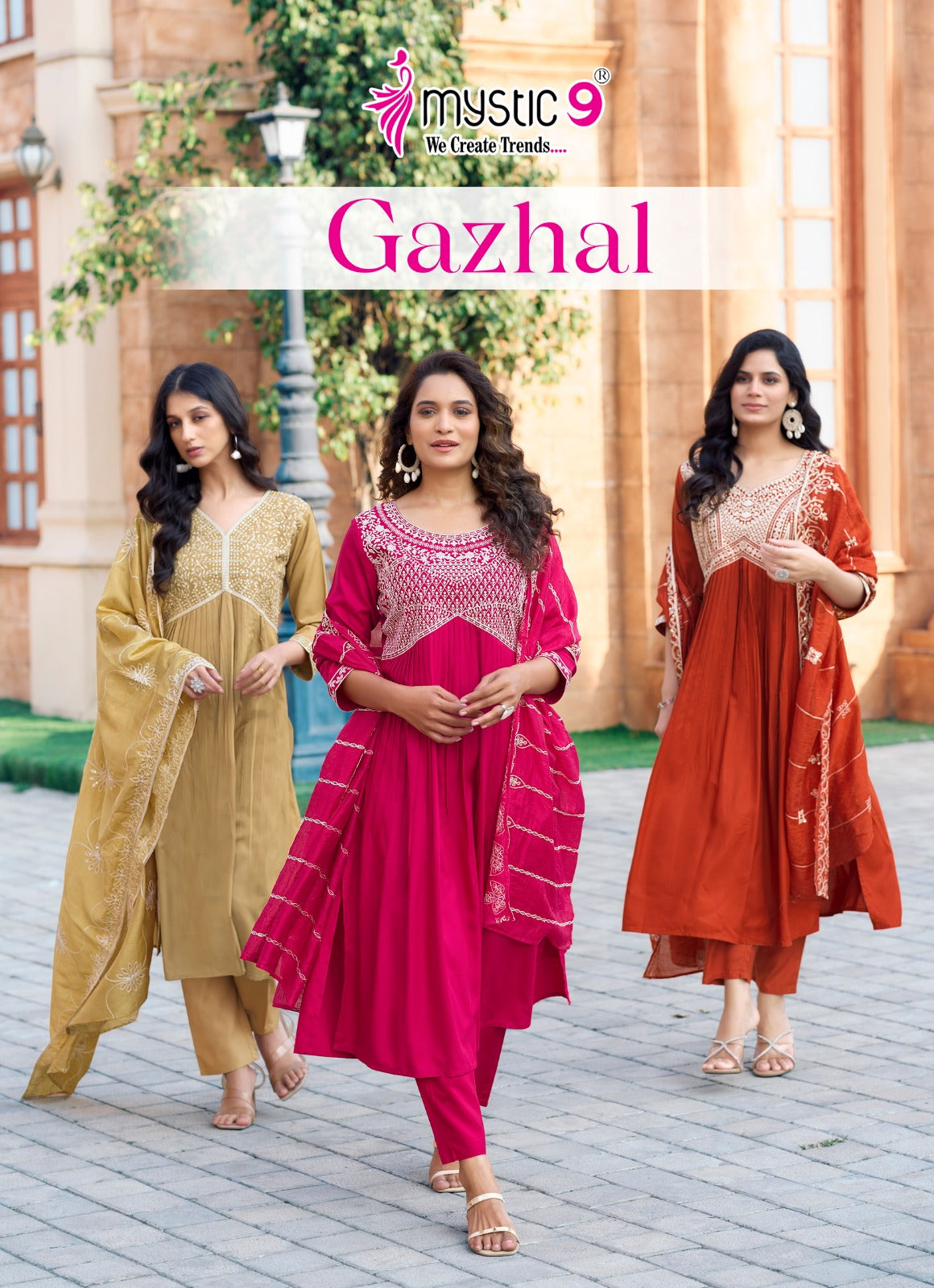 Gazhal Vol 1 Mystic 9 Italian Viscose Readymade Pant Style Suits Wholesaler Ahmedabad