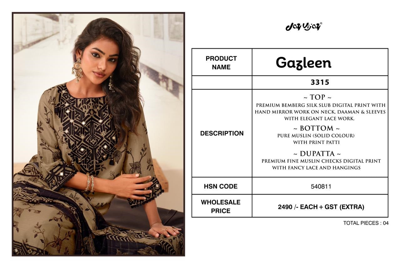 Gazleen 3315 Jay Vijay Bemberg Silk Pant Style Suits Wholesale Price