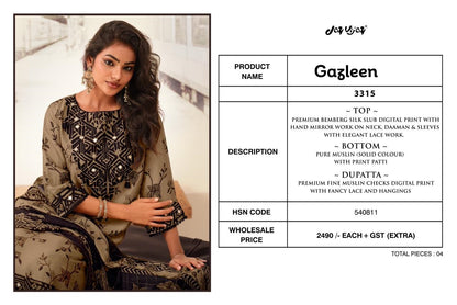 Gazleen 3315 Jay Vijay Bemberg Silk Pant Style Suits Wholesale Price