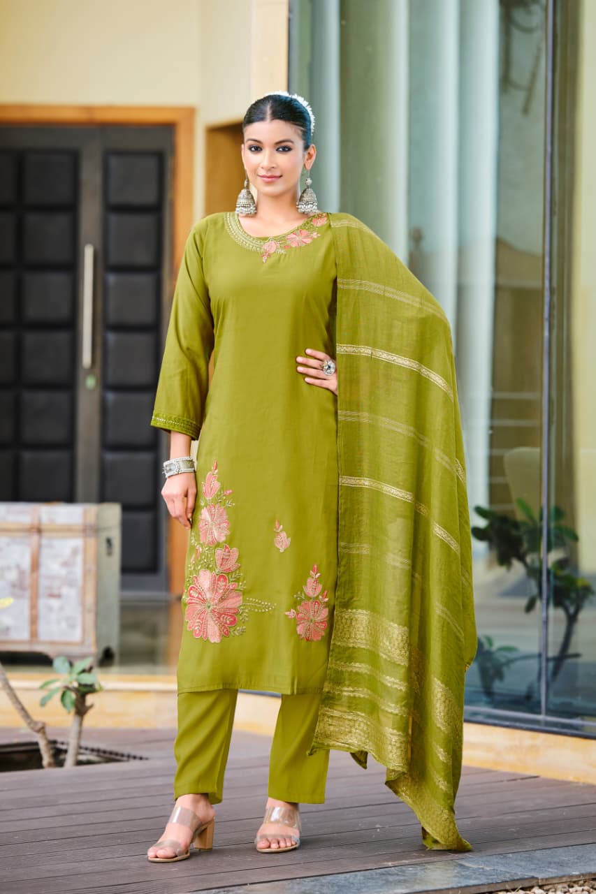 Geet Ossm Roman Silk Readymade Pant Style Suits Wholesaler Ahmedabad