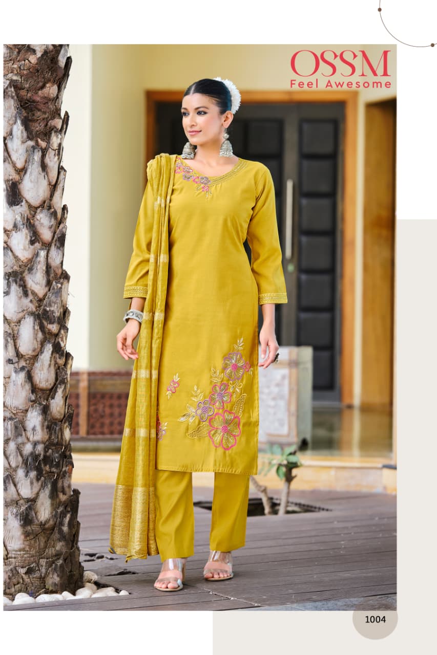 Geet Ossm Roman Silk Readymade Pant Style Suits Wholesaler Ahmedabad