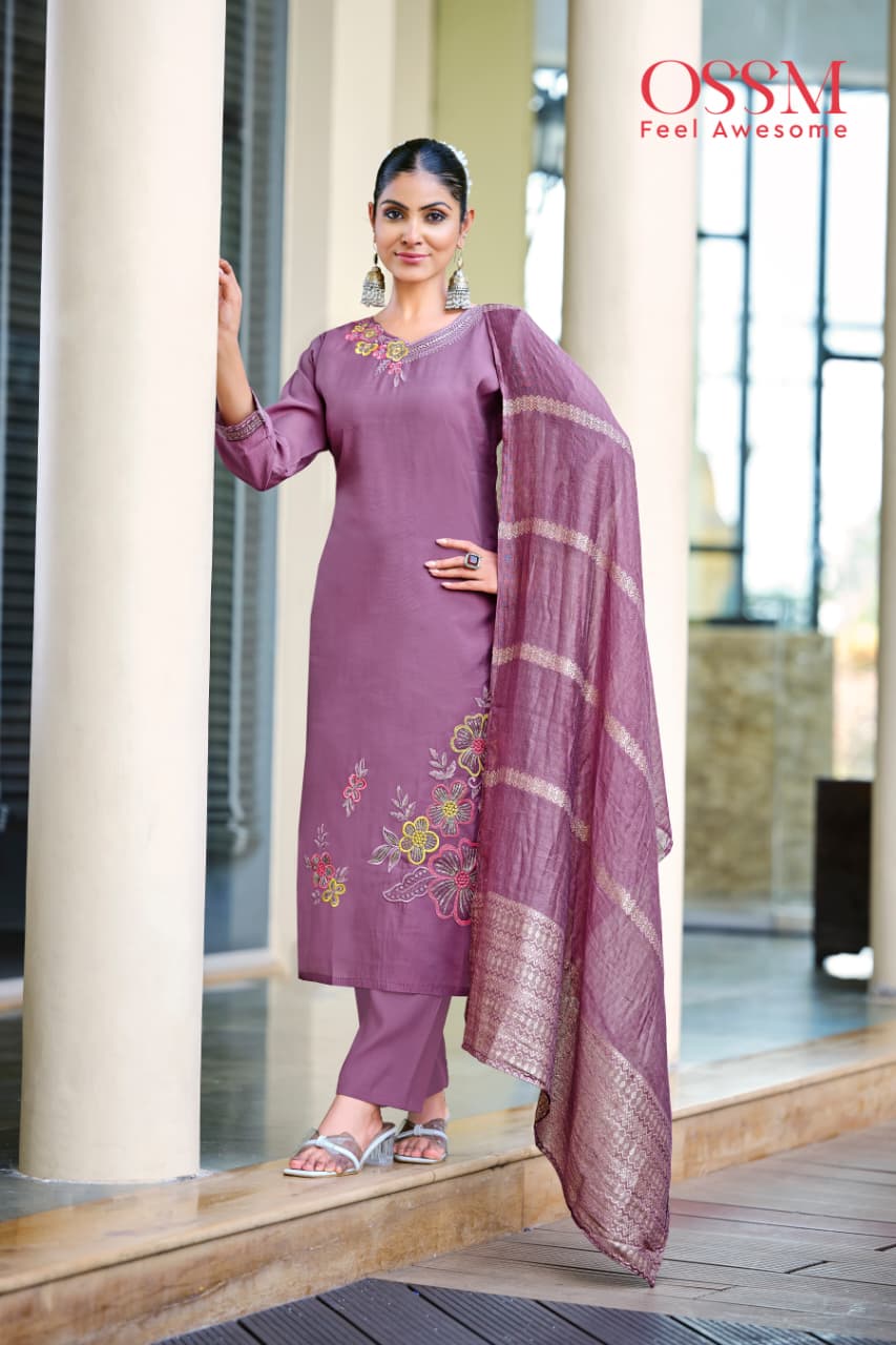 Geet Ossm Roman Silk Readymade Pant Style Suits Wholesaler Ahmedabad