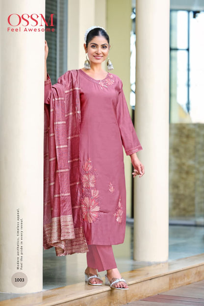 Geet Ossm Roman Silk Readymade Pant Style Suits Wholesaler Ahmedabad