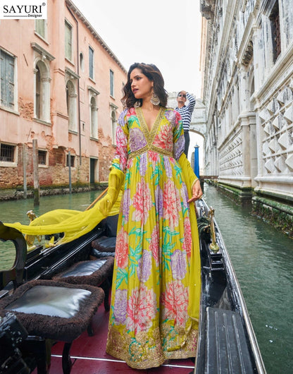 Geet Sayuri Chinon Silk Gown Dupatta Set Supplier