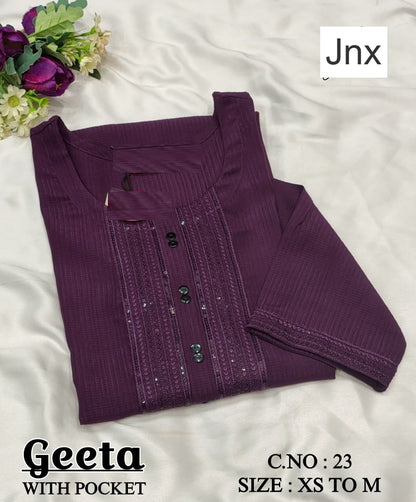 Geeta Jnx Berlin Kurti With Pocket Wholesale Price