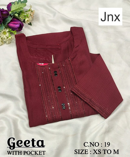 Geeta Jnx Berlin Kurti With Pocket Wholesale Price
