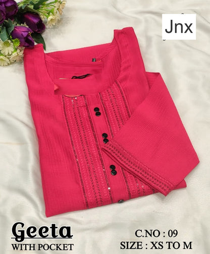 Geeta Jnx Berlin Kurti With Pocket Wholesale Price