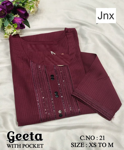 Geeta Jnx Berlin Kurti With Pocket Wholesale Price