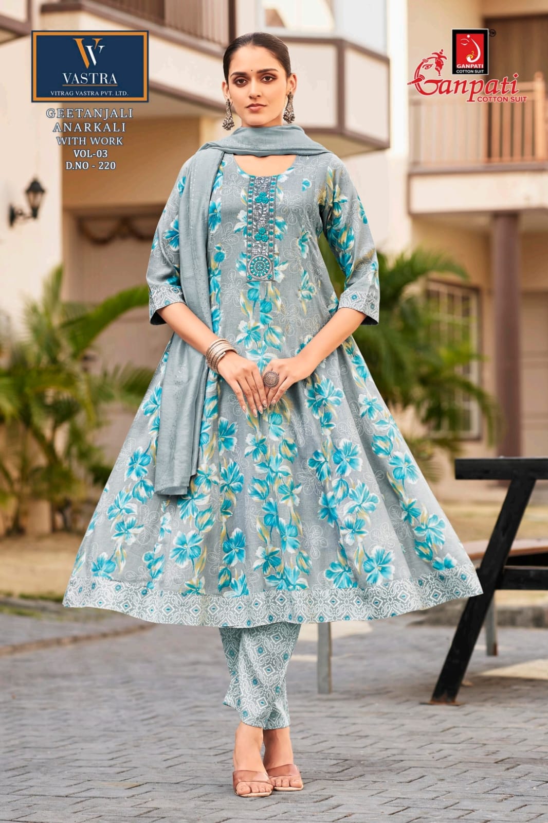 Geetanjali Vol 3 Vastra Ganpati Rayon Slub Readymade Anarkali Suits Wholesaler India
