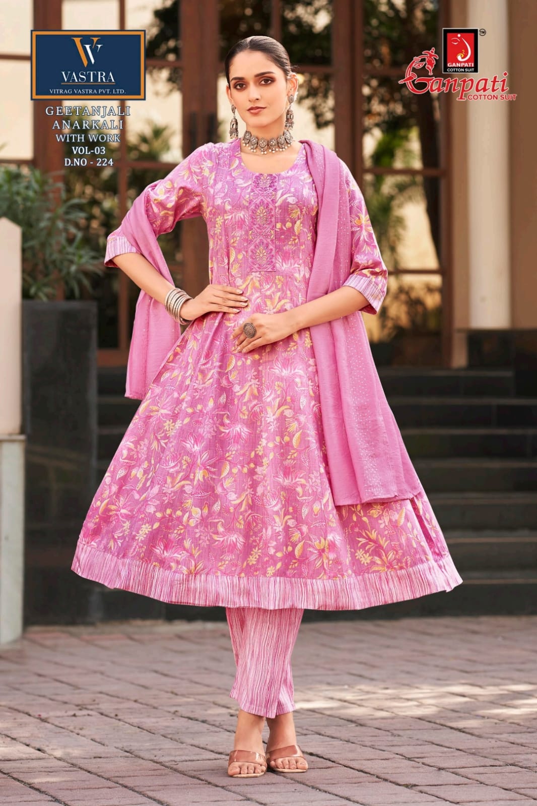 Geetanjali Vol 3 Vastra Ganpati Rayon Slub Readymade Anarkali Suits Wholesaler India