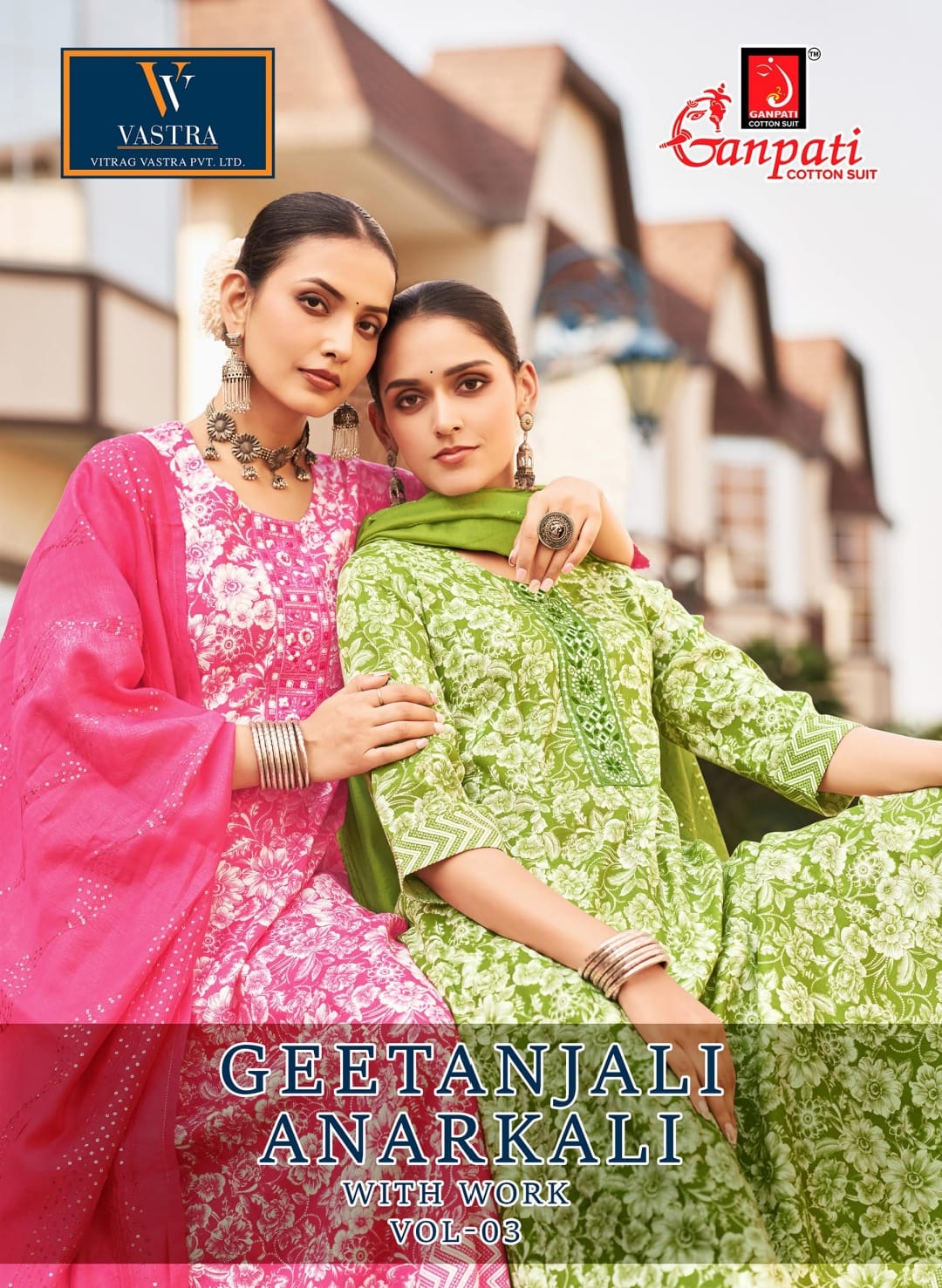 Geetanjali Vol 3 Vastra Ganpati Rayon Slub Readymade Anarkali Suits Wholesaler India