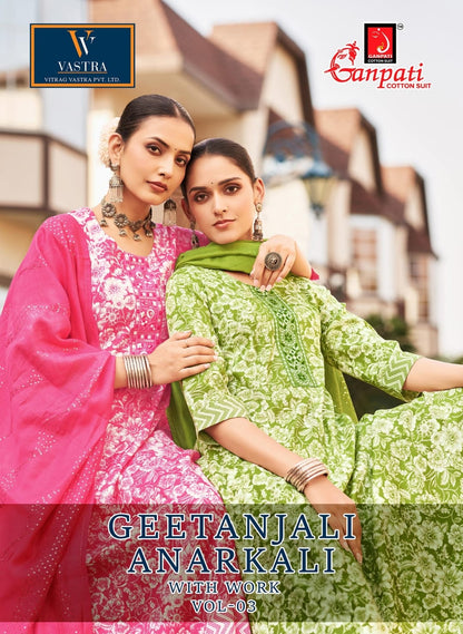Geetanjali Vol 3 Vastra Ganpati Rayon Slub Readymade Anarkali Suits Wholesaler India