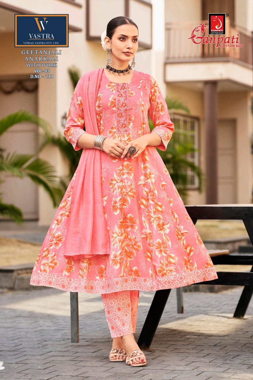 Geetanjali Vol 3 Vastra Ganpati Rayon Slub Readymade Anarkali Suits Wholesaler India