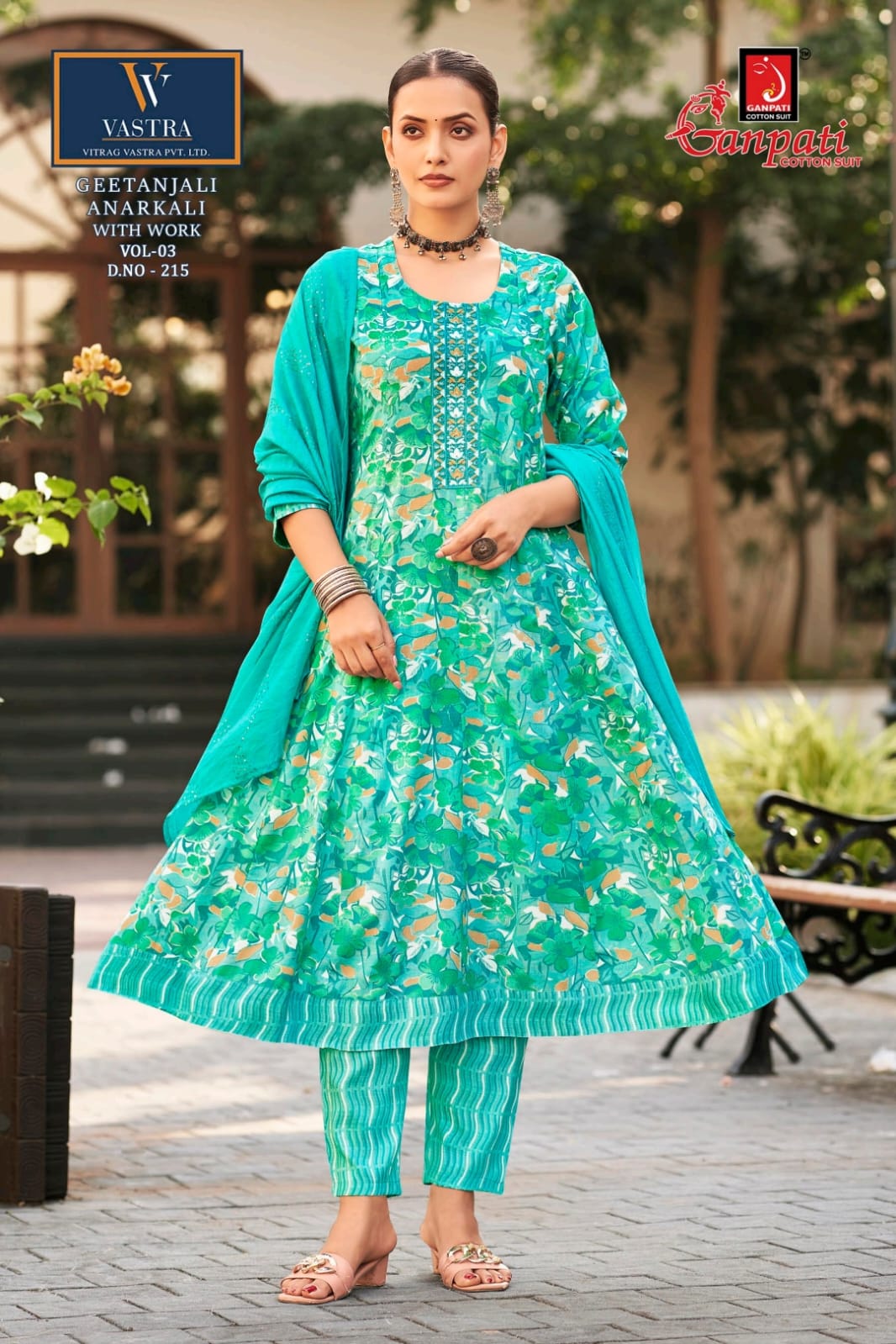 Geetanjali Vol 3 Vastra Ganpati Rayon Slub Readymade Anarkali Suits Wholesaler India