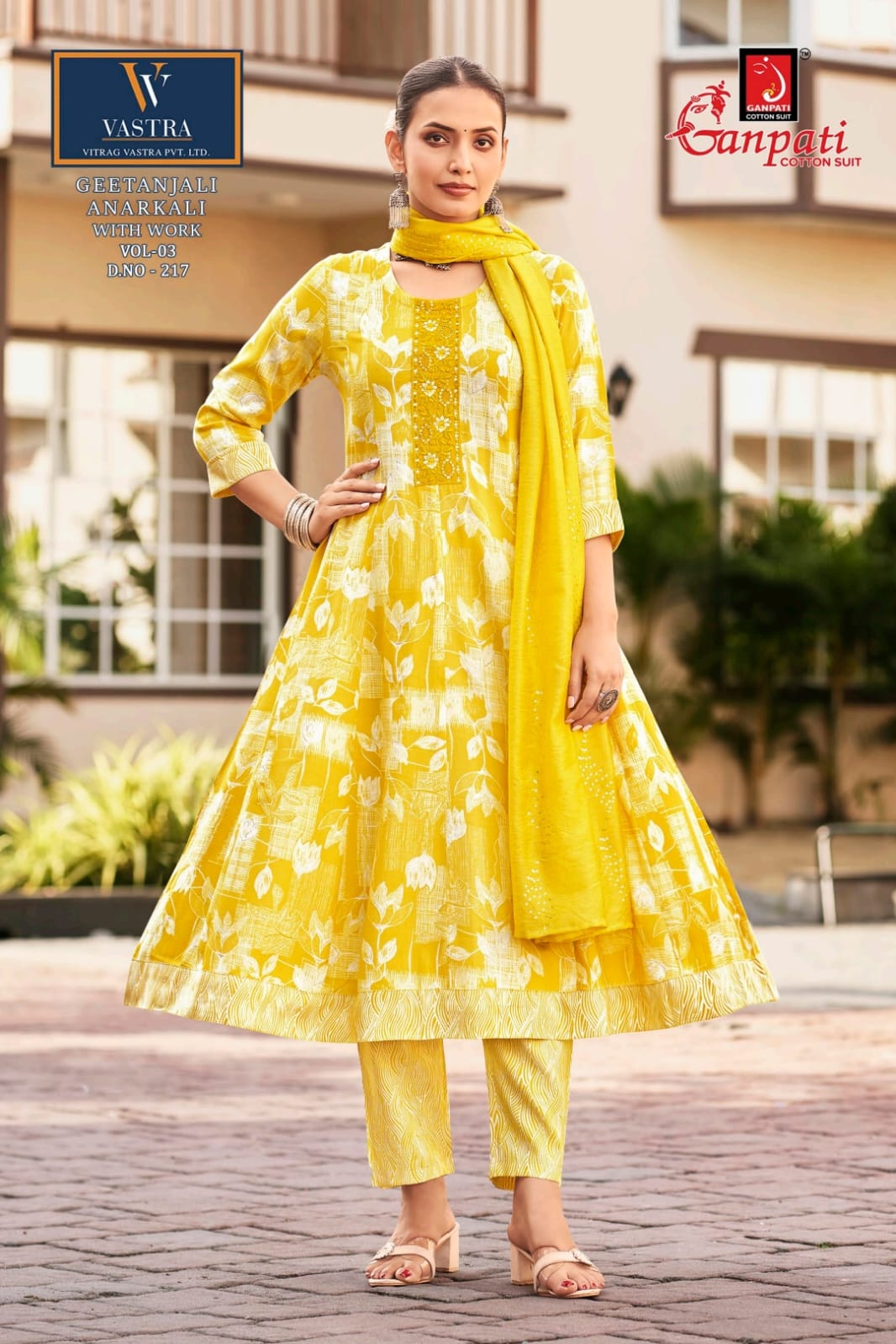 Geetanjali Vol 3 Vastra Ganpati Rayon Slub Readymade Anarkali Suits Wholesaler India
