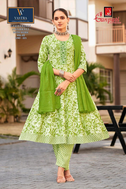 Geetanjali Vol 3 Vastra Ganpati Rayon Slub Readymade Anarkali Suits Wholesaler India
