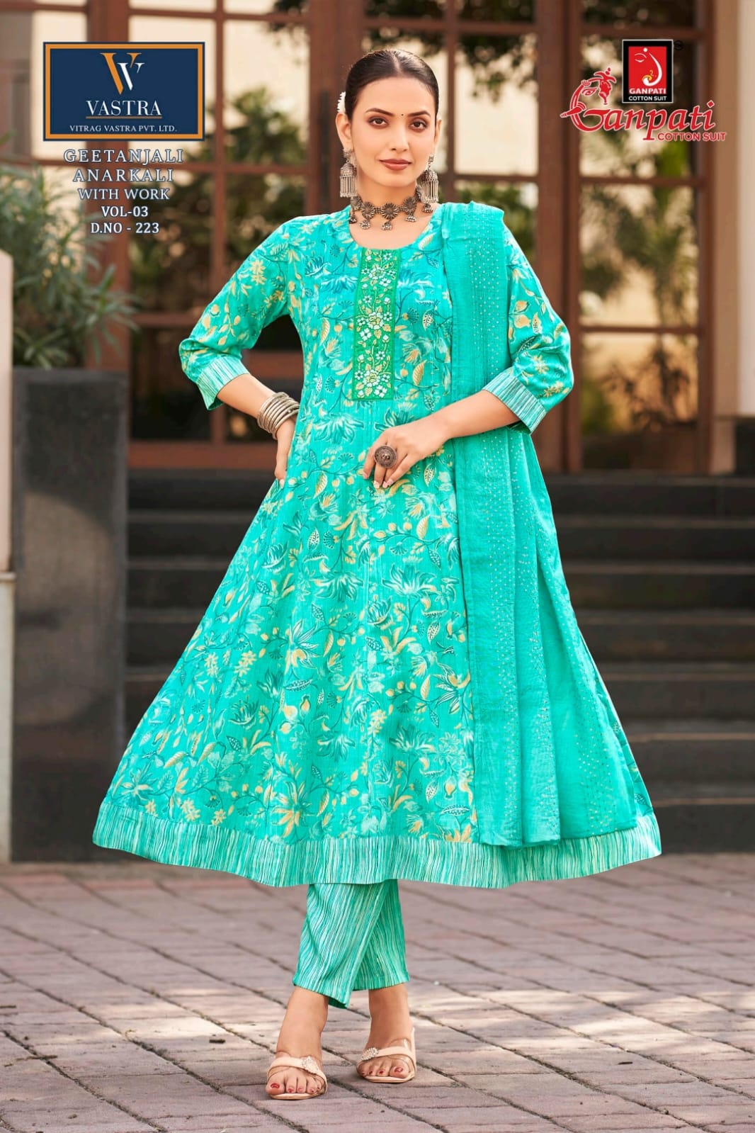 Geetanjali Vol 3 Vastra Ganpati Rayon Slub Readymade Anarkali Suits Wholesaler India
