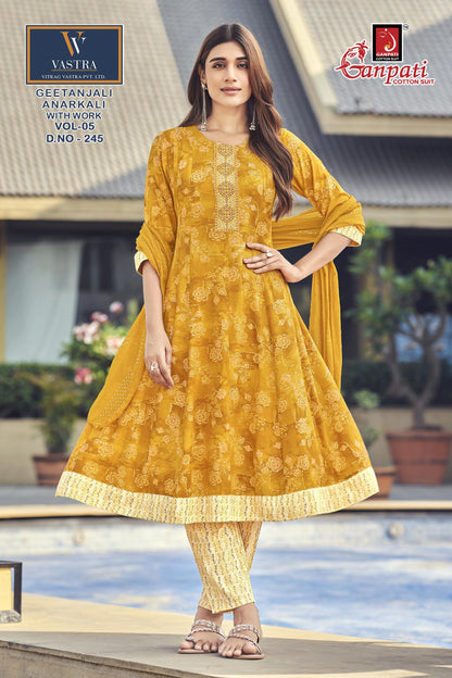 Geetanjali Vol 5 Ganpati Rayon Slub Readymade Anarkali Suits Manufacturer India
