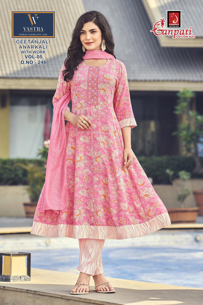 Geetanjali Vol 5 Ganpati Rayon Slub Readymade Anarkali Suits Manufacturer India