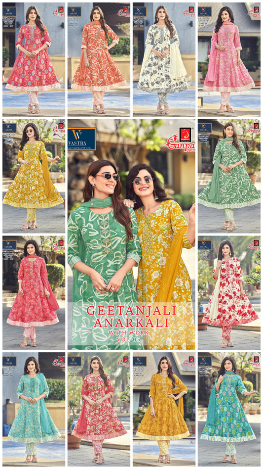 Geetanjali Vol 5 Ganpati Rayon Slub Readymade Anarkali Suits Manufacturer India