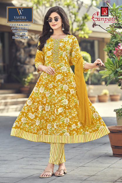 Geetanjali Vol 5 Ganpati Rayon Slub Readymade Anarkali Suits Manufacturer India