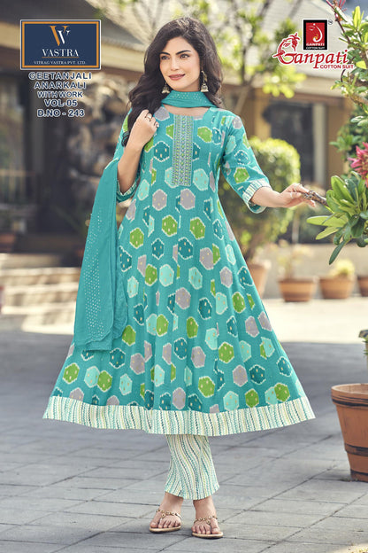 Geetanjali Vol 5 Ganpati Rayon Slub Readymade Anarkali Suits Manufacturer India