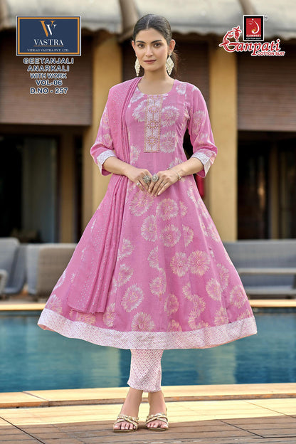 Geetanjali Vol 6 Ganpati Rayon Slub Readymade Anarkali Suits Wholesaler India