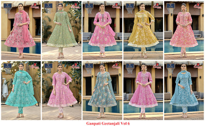 Geetanjali Vol 6 Ganpati Rayon Slub Readymade Anarkali Suits Wholesaler India