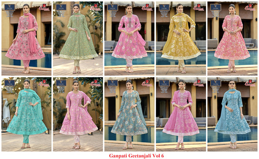 Geetanjali Vol 6 Ganpati Rayon Slub Readymade Anarkali Suits Wholesaler India
