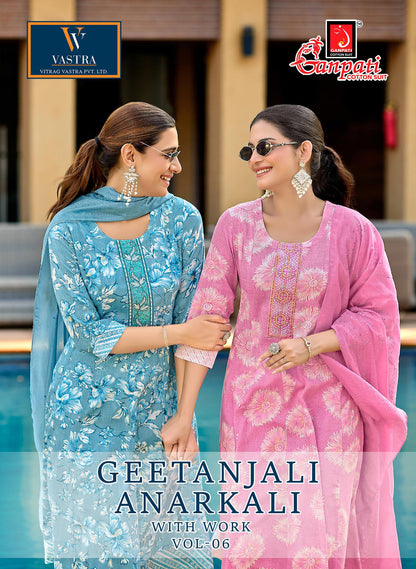Geetanjali Vol 6 Ganpati Rayon Slub Readymade Anarkali Suits Wholesaler India