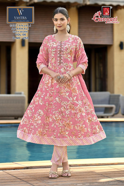 Geetanjali Vol 6 Ganpati Rayon Slub Readymade Anarkali Suits Wholesaler India