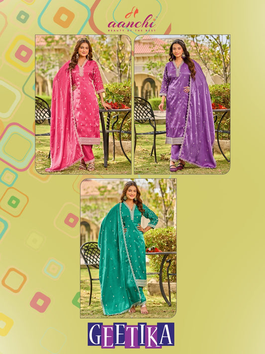 Geetika Aanchi Glass Roman Readymade Pant Style Suits Exporter Gujarat