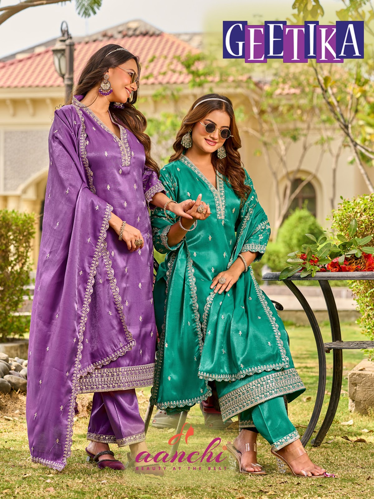 Geetika Aanchi Glass Roman Readymade Pant Style Suits Exporter Gujarat